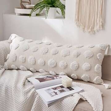 BOHOYUMI Boho Long Lumbar Pillow Cover 14x36inch, Soft Chenille Decorative Throw Pillow Cover with Dotted Tufted Design, Bohemian Textured Body Pillow Cover for Bed Sofa Living Room (Cover ONLY)