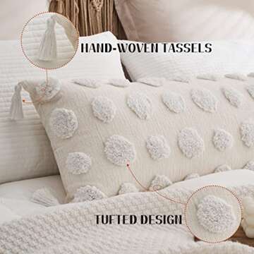 BOHOYUMI Boho Long Lumbar Pillow Cover 14x36inch, Soft Chenille Decorative Throw Pillow Cover with Dotted Tufted Design, Bohemian Textured Body Pillow Cover for Bed Sofa Living Room (Cover ONLY)