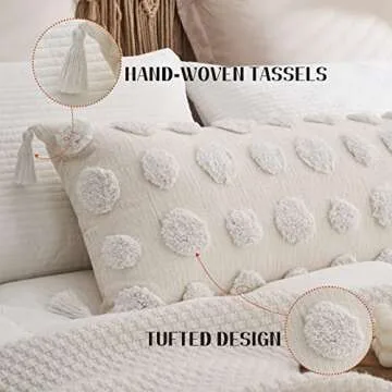 BOHOYUMI Boho Long Lumbar Pillow Cover 14x36inch, Soft Chenille Decorative Throw Pillow Cover with Dotted Tufted Design, Bohemian Textured Body Pillow Cover for Bed Sofa Living Room (Cover ONLY)
