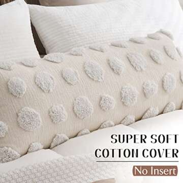 BOHOYUMI Boho Long Lumbar Pillow Cover 14x36inch, Soft Chenille Decorative Throw Pillow Cover with Dotted Tufted Design, Bohemian Textured Body Pillow Cover for Bed Sofa Living Room (Cover ONLY)