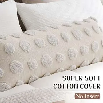 BOHOYUMI Boho Long Lumbar Pillow Cover 14x36inch, Soft Chenille Decorative Throw Pillow Cover with Dotted Tufted Design, Bohemian Textured Body Pillow Cover for Bed Sofa Living Room (Cover ONLY)
