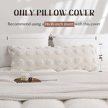BOHOYUMI Boho Long Lumbar Pillow Cover 14x36inch, Soft Chenille Decorative Throw Pillow Cover with Dotted Tufted Design, Bohemian Textured Body Pillow Cover for Bed Sofa Living Room (Cover ONLY)