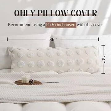 BOHOYUMI Boho Long Lumbar Pillow Cover 14x36inch, Soft Chenille Decorative Throw Pillow Cover with Dotted Tufted Design, Bohemian Textured Body Pillow Cover for Bed Sofa Living Room (Cover ONLY)