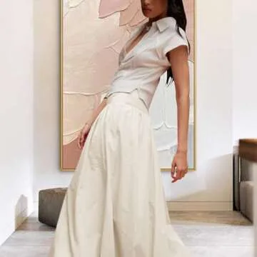 Women Y2k Bubble Maxi Skirt Summer Elastic Low Waist A Line Long Skirt Casual Fairy Ruffle Pleated M...