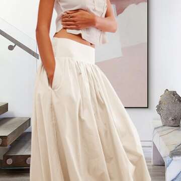 Women Y2k Bubble Maxi Skirt Summer Elastic Low Waist A Line Long Skirt Casual Fairy Ruffle Pleated Midi Dress Beige