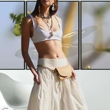 Women Y2k Bubble Maxi Skirt Summer Elastic Low Waist A Line Long Skirt Casual Fairy Ruffle Pleated Midi Dress Beige