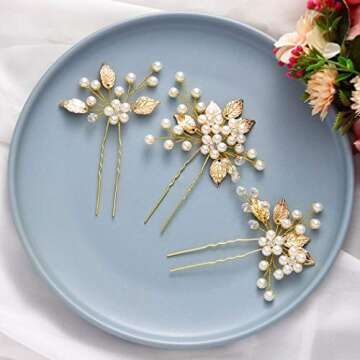 Gorais Pearl Bride Wedding Hair Pins Leaf Bridal Hair pieces Rhinestone Hair Clips Hair Accessories ...