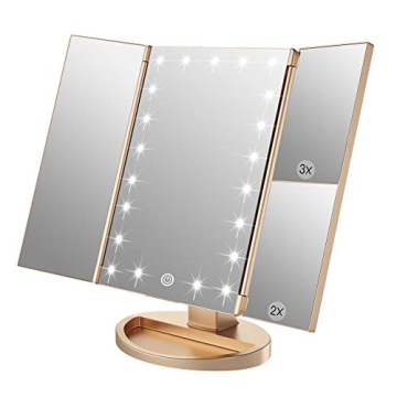 WEILY Gold LED Makeup Mirror with Magnification & Dual Power