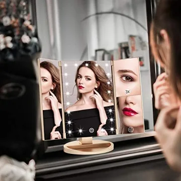 WEILY Gold LED Makeup Mirror with Magnification & Dual Power