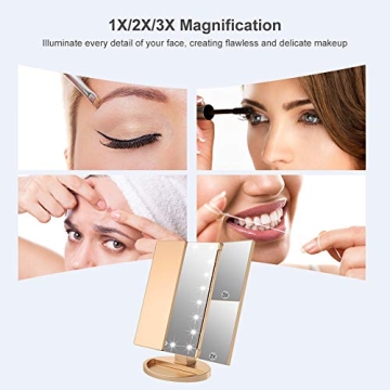 WEILY Gold LED Makeup Mirror with Magnification & Dual Power