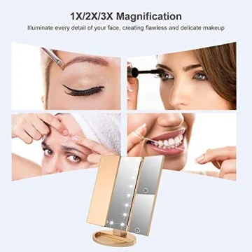 WEILY Gold LED Makeup Mirror with Magnification & Dual Power