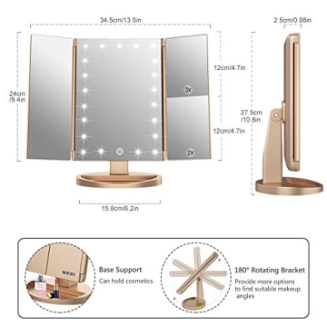 WEILY Gold LED Makeup Mirror with Magnification & Dual Power
