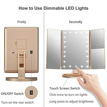 WEILY Gold LED Makeup Mirror with Magnification & Dual Power