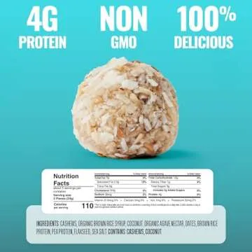 The GFB Coconut Cashew Protein Bites - Gluten Free, Plant Based, Non GMO, Sustainably Made – Ridiculously Tasty, Healthy, Vegan, Protein Energy Balls, 4 oz (6 Count)