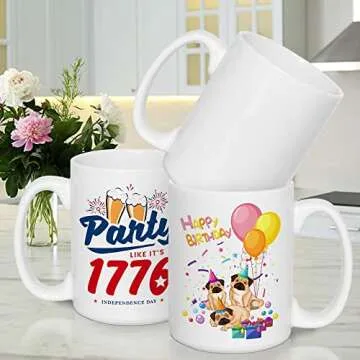 UOhost 6 PCS 15 OZ Sublimation Mugs White Coated Ceramic Coffee Cups,Classic Drinking Cups with Handles, DIY Mugs for Milk,Tea,Latte