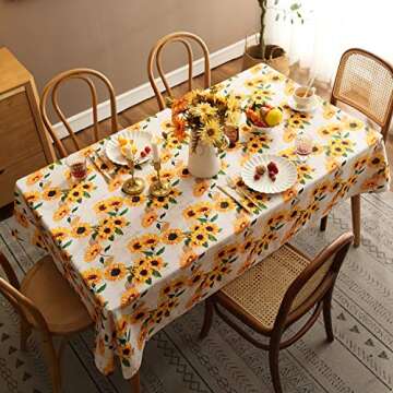 Joyfol Day Sunflower Tablecloth - Vibrant Waterproof Floral Design for Rectangle Tables