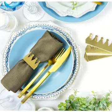 Gift Boutique 100 Pieces Gold Crown Paper Napkin Rings Golden Crowns Napkin Ring Holders Wedding Napkin Band for Home Kitchen Dining Table Bridal Shower Prince Princess Party Supplies Tableware Decor