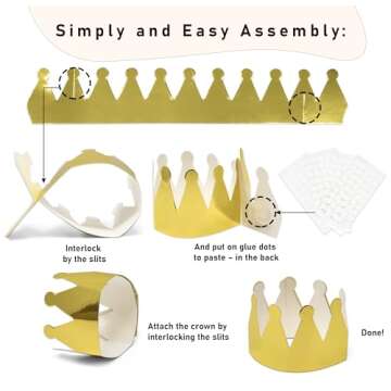 Gift Boutique 100 Pieces Gold Crown Paper Napkin Rings Golden Crowns Napkin Ring Holders Wedding Napkin Band for Home Kitchen Dining Table Bridal Shower Prince Princess Party Supplies Tableware Decor