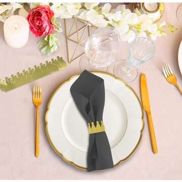 Gift Boutique 100 Pieces Gold Crown Paper Napkin Rings Golden Crowns Napkin Ring Holders Wedding Napkin Band for Home Kitchen Dining Table Bridal Shower Prince Princess Party Supplies Tableware Decor