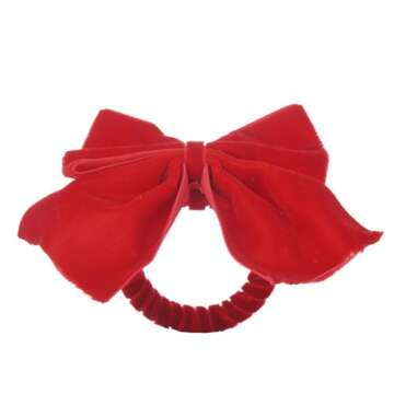 Set of 12 Christmas Napkin Rings, Red Bow Napkin Holder Rings, Elegant Velvet Napkin Rings for Weddi...