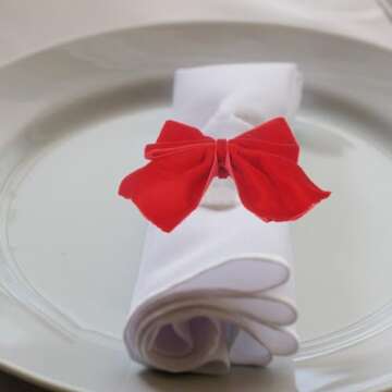 Set of 12 Christmas Napkin Rings, Red Bow Napkin Holder Rings, Elegant Velvet Napkin Rings for Wedding for Dinning Table Setting Party Wedding Family Gatherings