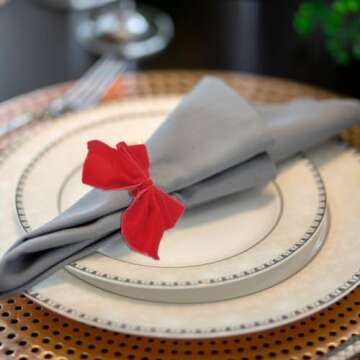 Set of 12 Christmas Napkin Rings, Red Bow Napkin Holder Rings, Elegant Velvet Napkin Rings for Wedding for Dinning Table Setting Party Wedding Family Gatherings