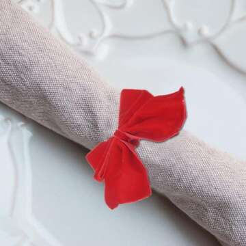 Set of 12 Christmas Napkin Rings, Red Bow Napkin Holder Rings, Elegant Velvet Napkin Rings for Wedding for Dinning Table Setting Party Wedding Family Gatherings