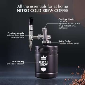 The Original Royal Brew Nitro Cold Brew Coffee Maker - Gift for Coffee Lovers - 64 oz Home Keg, Nitrogen Gas System Coffee Dispenser Kit