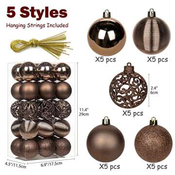 30PCS 2.36" Christmas Ball Ornaments Shatterproof Brown Christmas Tree Decorations Xmas Tree Balls H...