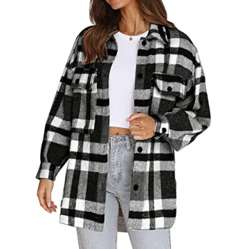 Women's Oversized Plaid Flannel Shirt - Black, Stylish & Comfortable