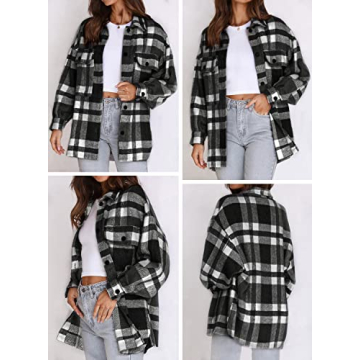 Plaid Flannel Button Down Shirt for Women - Black