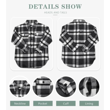 Plaid Flannel Button Down Shirt for Women - Black