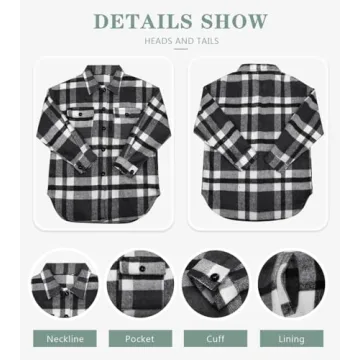 Plaid Flannel Button Down Shirt for Women - Black