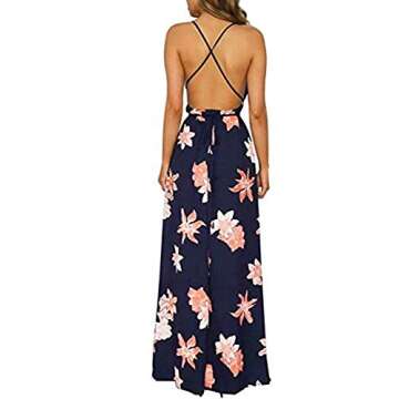 BerryGo Women's Sexy Deep V Neck Backless Floral Print Split Maxi Party Dress S