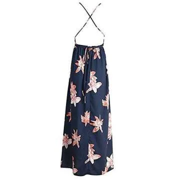 BerryGo Women's Sexy Deep V Neck Backless Floral Print Split Maxi Party Dress S