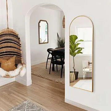 NicBex Arch Full Length Mirror, 64" x 21" Metal Free-Standing Mirror as Floor Mirror for Bedroom/Bathroom/Dorm Room/Dressing Vanity, Full Size and Modern Design, Gold(with Stand)