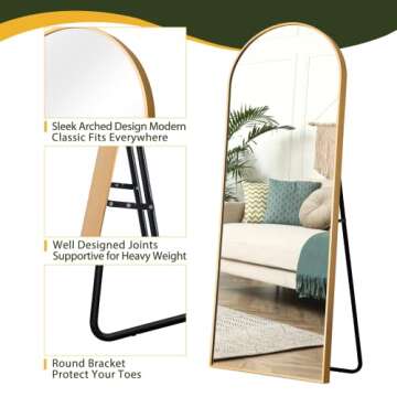 NicBex Arch Full Length Mirror, 64" x 21" Metal Free-Standing Mirror as Floor Mirror for Bedroom/Bathroom/Dorm Room/Dressing Vanity, Full Size and Modern Design, Gold(with Stand)
