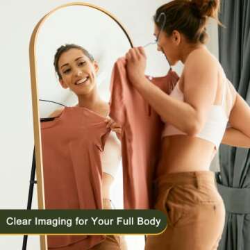 NicBex Arch Full Length Mirror, 64" x 21" Metal Free-Standing Mirror as Floor Mirror for Bedroom/Bathroom/Dorm Room/Dressing Vanity, Full Size and Modern Design, Gold(with Stand)