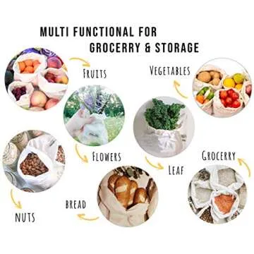 Reusable Cotton Produce Bags - Eco Friendly & Durable