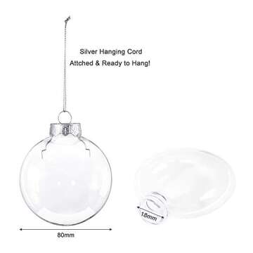 Auihiay 3.15 Inch Christmas Plastic Discs Ornaments, Clear Disc Balls Fillable for DIY Craft Projects, Valentines Day, Wedding, Birthday, Party, Home Decor (Pack of 6)