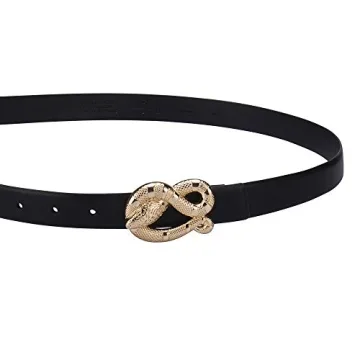 Stylish Women's Casual Belt with Gold Snake Buckle