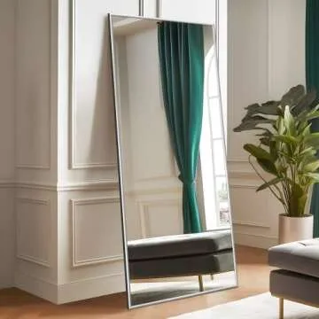 PexFix Full Length Mirror Hanging Mirror Dressing Mirror Wall-Mounted Mirror with Stand,Full Body Mirror with Aluminum Alloy Thin Frame,Silver,65"x22"