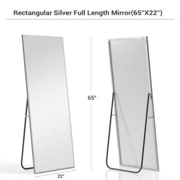 PexFix Full Length Mirror Hanging Mirror Dressing Mirror Wall-Mounted Mirror with Stand,Full Body Mirror with Aluminum Alloy Thin Frame,Silver,65"x22"