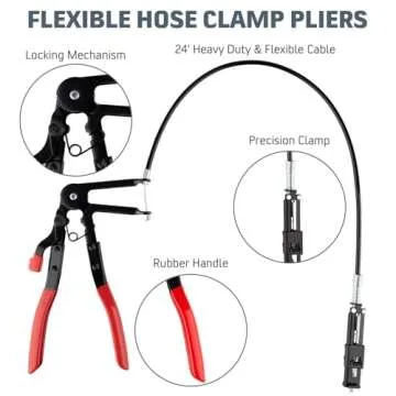 9PCS Hose Clamp Pliers, Long Reach Hose Clamp Tool Remover for Water Hose and Automotive Coolant Radiator Heater with Flexible Wire Long Reach Hose Clamp and Flat Band Pliers
