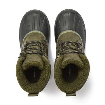 Lands' End Wynn Snow Boots for Kids - Insulated Waterproof Winter Snow Duck Boots for Boys and Girls - Burnt Olive Green, 1 Little Kid