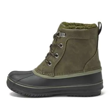 Lands' End Wynn Snow Boots for Kids - Insulated Waterproof Winter Snow Duck Boots for Boys and Girls - Burnt Olive Green, 1 Little Kid