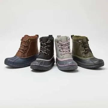 Lands' End Wynn Snow Boots for Kids - Insulated Waterproof Winter Snow Duck Boots for Boys and Girls - Burnt Olive Green, 1 Little Kid