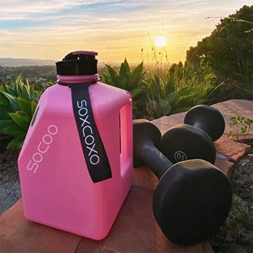 SOCOO Square Gallon Water Bottle 91oz/2.7Litre pink water jug Leak-Proof for Gym Fitness Sport Workout with Time Marker half gallon water bottle with a magnetic plate for holding a phone (91oz Pink)