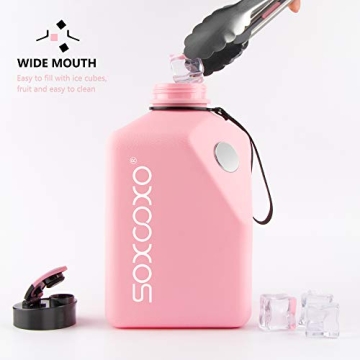 SOCOO Square Gallon Water Bottle 91oz/2.7Litre pink water jug Leak-Proof for Gym Fitness Sport Workout with Time Marker half gallon water bottle with a magnetic plate for holding a phone (91oz Pink)