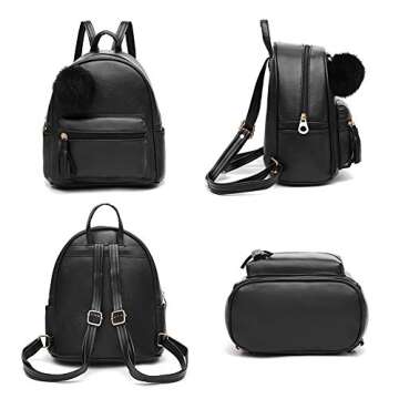 IHAYNER Mini Backpack Purse for Girls Teens Women Purses PU Leather Pom Backpack Shoulder Bag with C...